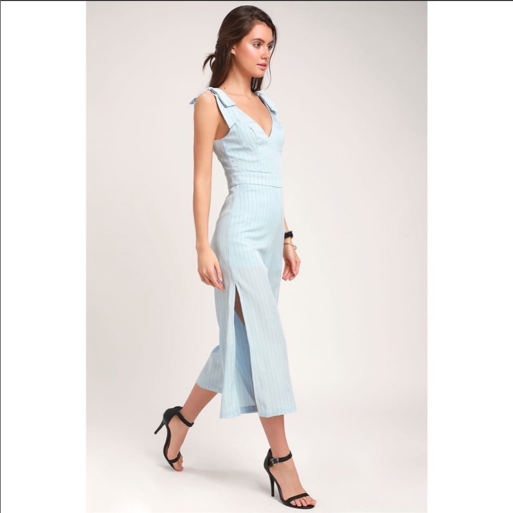 Honey Punch- NEW Light Blue Stripped Culotte Jumpsuit
